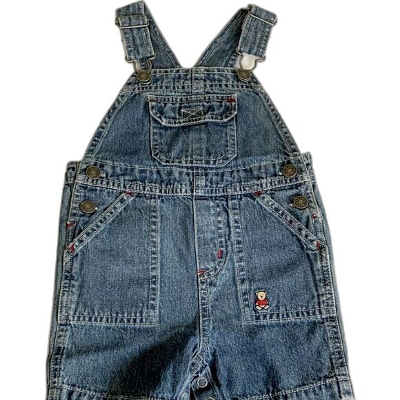 CARTERS Denim Jean Shortalls Overalls TEDDY BEAR Snap Bottom Buckle 12 Months - Picture 3 of 13